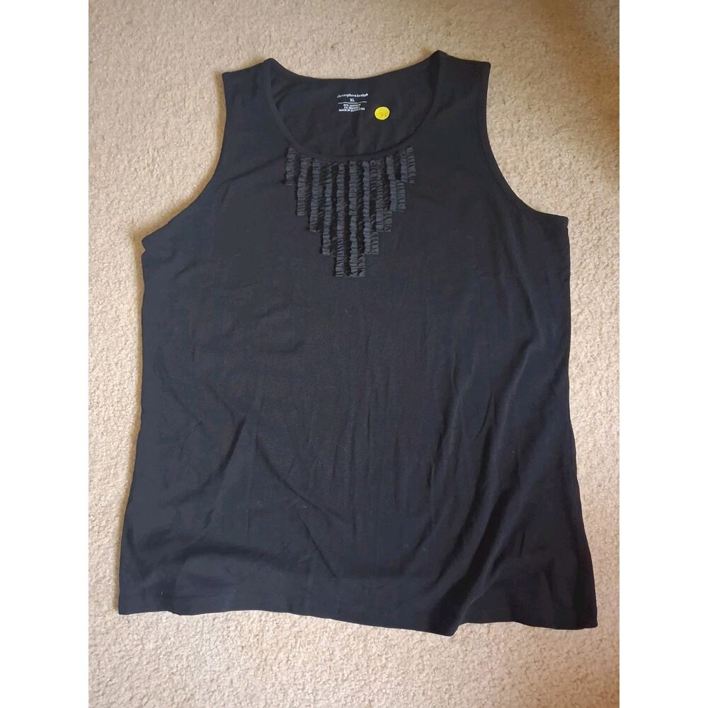 Christopher & Banks Black Ruffle Sleeveless Top XL Cotton Spandex